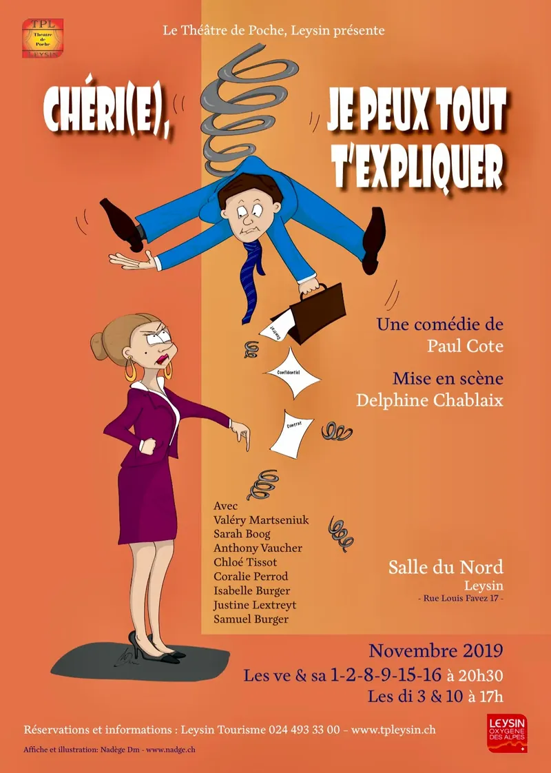 Affiche de la pièce de théâtre de 2019 'Chéri(e), je peux tout t'éxpliquer'